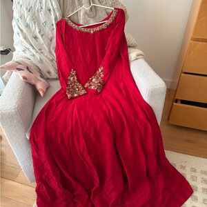 Elegant Red Embroidered Dress Pakistani/Indian Maxi Dress & Dupatta